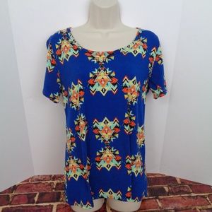 LuLaRoe Woman's Blue Aztec Southwest Top Medium